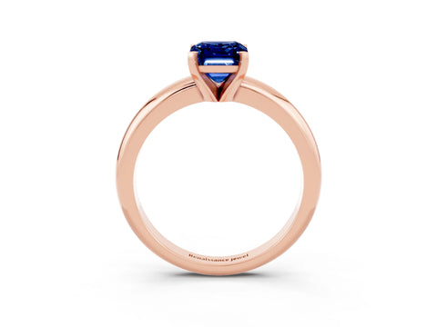 Rose gold Emerald Cut Blue Sapphire Solitaire Engagement Ring with Round Band and Four-Prong Setting_3