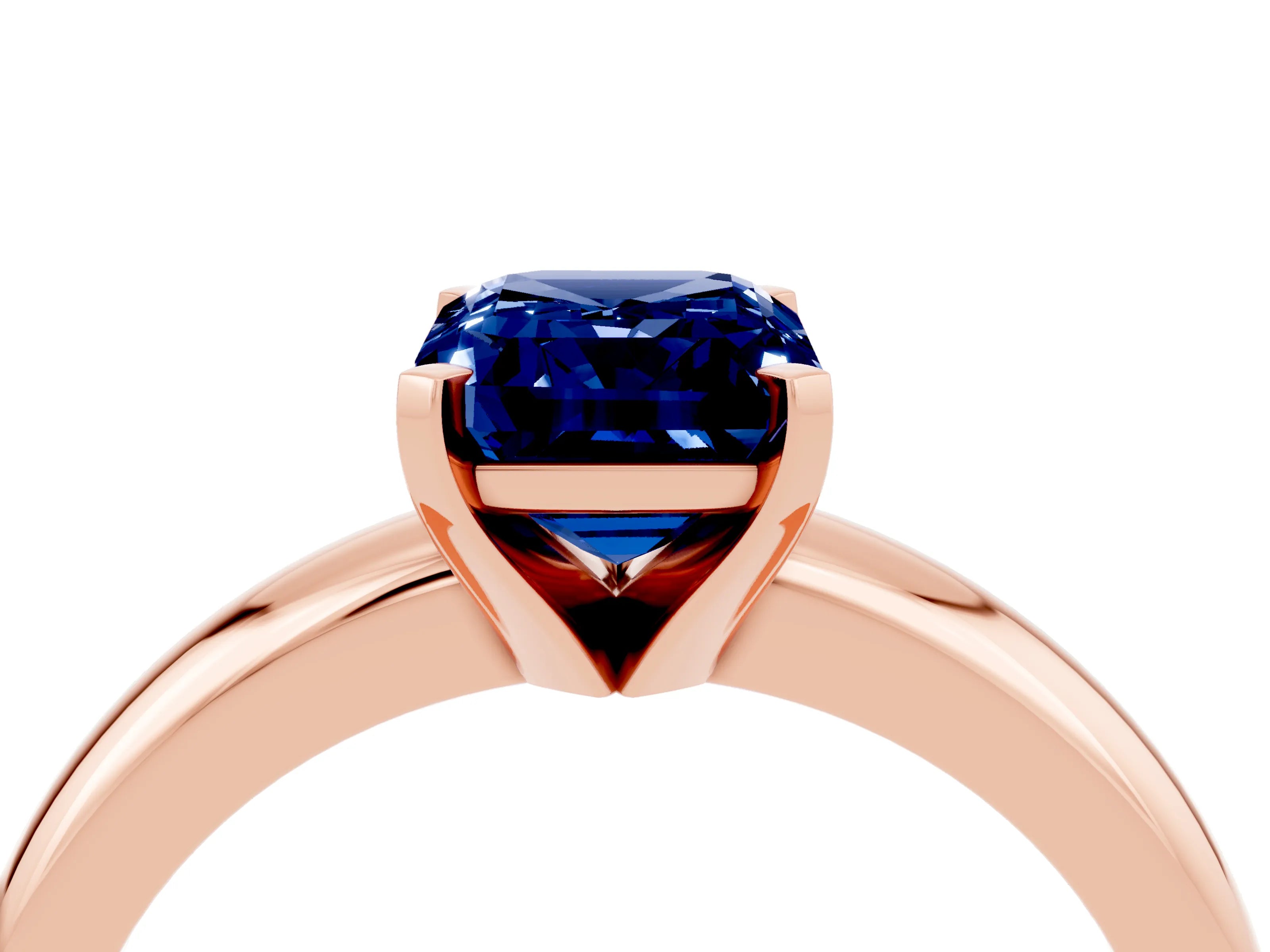 Rose gold Emerald Cut Blue Sapphire Solitaire Engagement Ring with Round Band and Four-Prong Setting_4