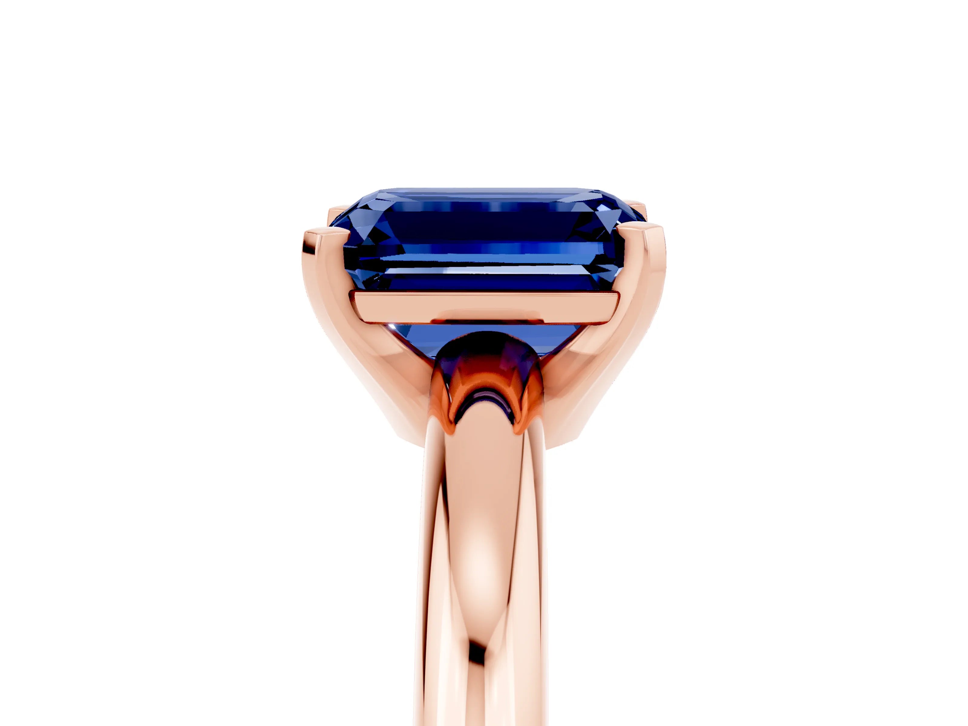 Rose gold Emerald Cut Blue Sapphire Solitaire Engagement Ring with Round Band and Four-Prong Setting_5