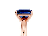 Rose gold Emerald Cut Blue Sapphire Solitaire Engagement Ring with Round Band and Four-Prong Setting_5