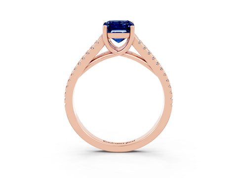 Rose gold Emerald Cut Blue Sapphire Solitaire Engagement Ring with Split Shank Pavé Band_3