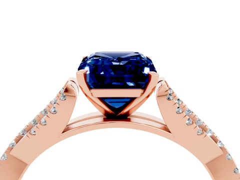 Rose gold Emerald Cut Blue Sapphire Solitaire Engagement Ring with Twisted Pavé Band and Four-Prong Setting_4