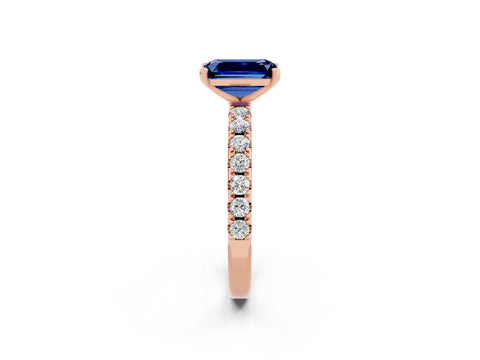 Rose gold Emerald Cut Blue Sapphire Solitaire Pavé Band with Four-Prong Setting_2
