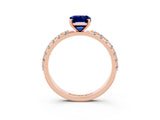 Rose gold Emerald Cut Blue Sapphire Solitaire Pavé Band with Four-Prong Setting_3