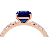 Rose gold Emerald Cut Blue Sapphire Solitaire Pavé Band with Four-Prong Setting_4