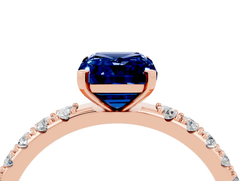 Rose gold Emerald Cut Blue Sapphire Solitaire Pavé Band with Four-Prong Setting_4