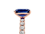 Rose gold Emerald Cut Blue Sapphire Solitaire Pavé Band with Four-Prong Setting_5