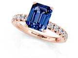 Rose gold Emerald Cut Blue Sapphire Solitaire Pavé Engagement Ring with Round Band and Prong Setting_13