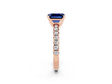 Rose gold Emerald Cut Blue Sapphire Solitaire Pavé Engagement Ring with Round Band and Prong Setting_14