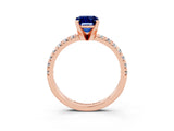 Rose gold Emerald Cut Blue Sapphire Solitaire Pavé Engagement Ring with Round Band and Prong Setting_15