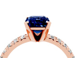 Rose gold Emerald Cut Blue Sapphire Solitaire Pavé Engagement Ring with Round Band and Prong Setting_16