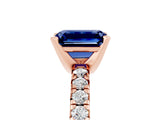Rose gold Emerald Cut Blue Sapphire Solitaire Pavé Engagement Ring with Round Band and Prong Setting_17