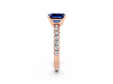 Rose gold Emerald Cut Blue Sapphire Solitaire Pavé Engagement Ring with Round Band and Prong Setting_68