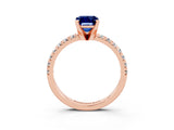 Rose gold Emerald Cut Blue Sapphire Solitaire Pavé Engagement Ring with Round Band and Prong Setting_69