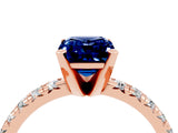 Rose gold Emerald Cut Blue Sapphire Solitaire Pavé Engagement Ring with Round Band and Prong Setting_70