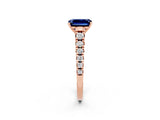 Rose gold Emerald Cut Blue Sapphire Solitaire Ring with Cathedral Setting and Pavé Band_2