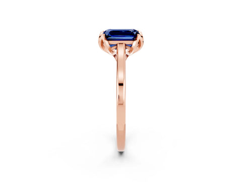Rose gold Emerald Cut Blue Sapphire Solitaire Ring with Flower Prong Setting and Classic Band_14