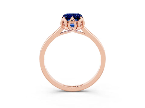 Rose gold Emerald Cut Blue Sapphire Solitaire Ring with Flower Prong Setting and Classic Band_15