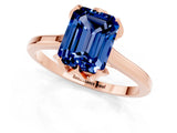 Rose gold Emerald Cut Blue Sapphire Solitaire Ring with Flower Prong Setting and Classic Band_37