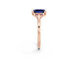 Rose gold Emerald Cut Blue Sapphire Solitaire Ring with Flower Prong Setting and Classic Band_38