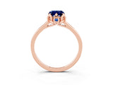 Rose gold Emerald Cut Blue Sapphire Solitaire Ring with Flower Prong Setting and Classic Band_39