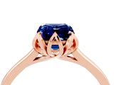 Rose gold Emerald Cut Blue Sapphire Solitaire Ring with Flower Prong Setting and Classic Band_40