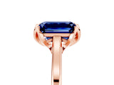 Rose gold Emerald Cut Blue Sapphire Solitaire Ring with Flower Prong Setting and Classic Band_41