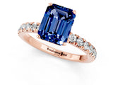 Rose gold Emerald Cut Blue Sapphire Solitaire Ring with Pavé Accents and Four-Prong Setting_1