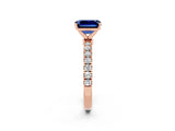 Rose gold Emerald Cut Blue Sapphire Solitaire Ring with Pavé Accents and Four-Prong Setting_2
