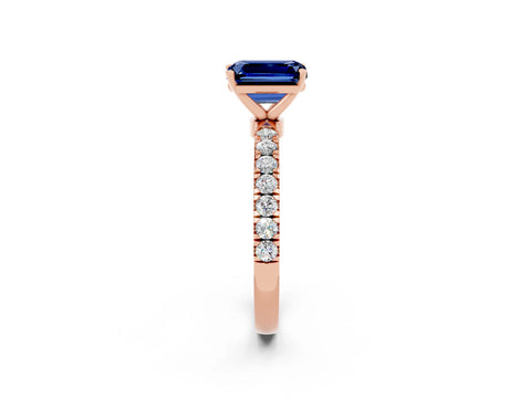 Rose gold Emerald Cut Blue Sapphire Solitaire Ring with Pavé Accents and Four-Prong Setting_2