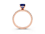 Rose gold Emerald Cut Blue Sapphire Solitaire Ring with Pavé Accents and Four-Prong Setting_3