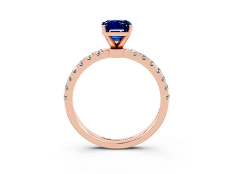 Rose gold Emerald Cut Blue Sapphire Solitaire Ring with Pavé Accents and Four-Prong Setting_3