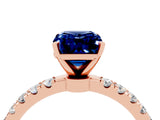 Rose gold Emerald Cut Blue Sapphire Solitaire Ring with Pavé Accents and Four-Prong Setting_4