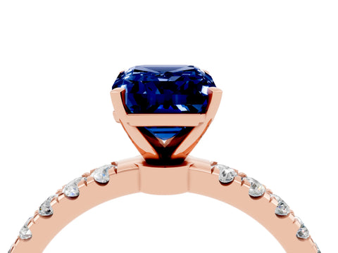 Rose gold Emerald Cut Blue Sapphire Solitaire Ring with Pavé Accents and Four-Prong Setting_4