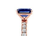 Rose gold Emerald Cut Blue Sapphire Solitaire Ring with Pavé Accents and Four-Prong Setting_5