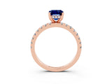 Rose gold Emerald Cut Blue Sapphire Solitaire Ring with Pavé Band and Four-Prong Setting_27