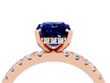 Rose gold Emerald Cut Blue Sapphire Solitaire Ring with Pavé Band and Four-Prong Setting_28
