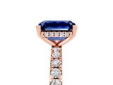 Rose gold Emerald Cut Blue Sapphire Solitaire Ring with Pavé Band and Four-Prong Setting_29