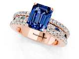 Rose gold Emerald Cut Blue Sapphire Solitaire Ring with Pavé and Channel Set Band_1
