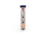 Rose gold Emerald Cut Blue Sapphire Solitaire Ring with Pavé and Channel Set Band_2