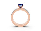 Rose gold Emerald Cut Blue Sapphire Solitaire Ring with Pavé and Channel Set Band_3