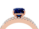 Rose gold Emerald Cut Blue Sapphire Solitaire Ring with Pavé and Channel Set Band_4