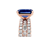Rose gold Emerald Cut Blue Sapphire Solitaire Ring with Pavé and Channel Set Band_5