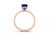 Rose gold Emerald Cut Blue Sapphire Solitaire Ring with Pave Band and Four Prong Setting_27