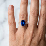 Rose gold Emerald Cut Blue Sapphire Solitaire Ring with Round  Pavé Band and Four-Prong Setting_42