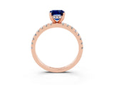 Rose gold Emerald Cut Blue Sapphire Solitaire Ring with Round  Pavé Band and Four-Prong Setting_47