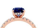 Rose gold Emerald Cut Blue Sapphire Solitaire Ring with Round  Pavé Band and Four-Prong Setting_48
