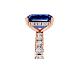 Rose gold Emerald Cut Blue Sapphire Solitaire Ring with Round  Pavé Band and Four-Prong Setting_49