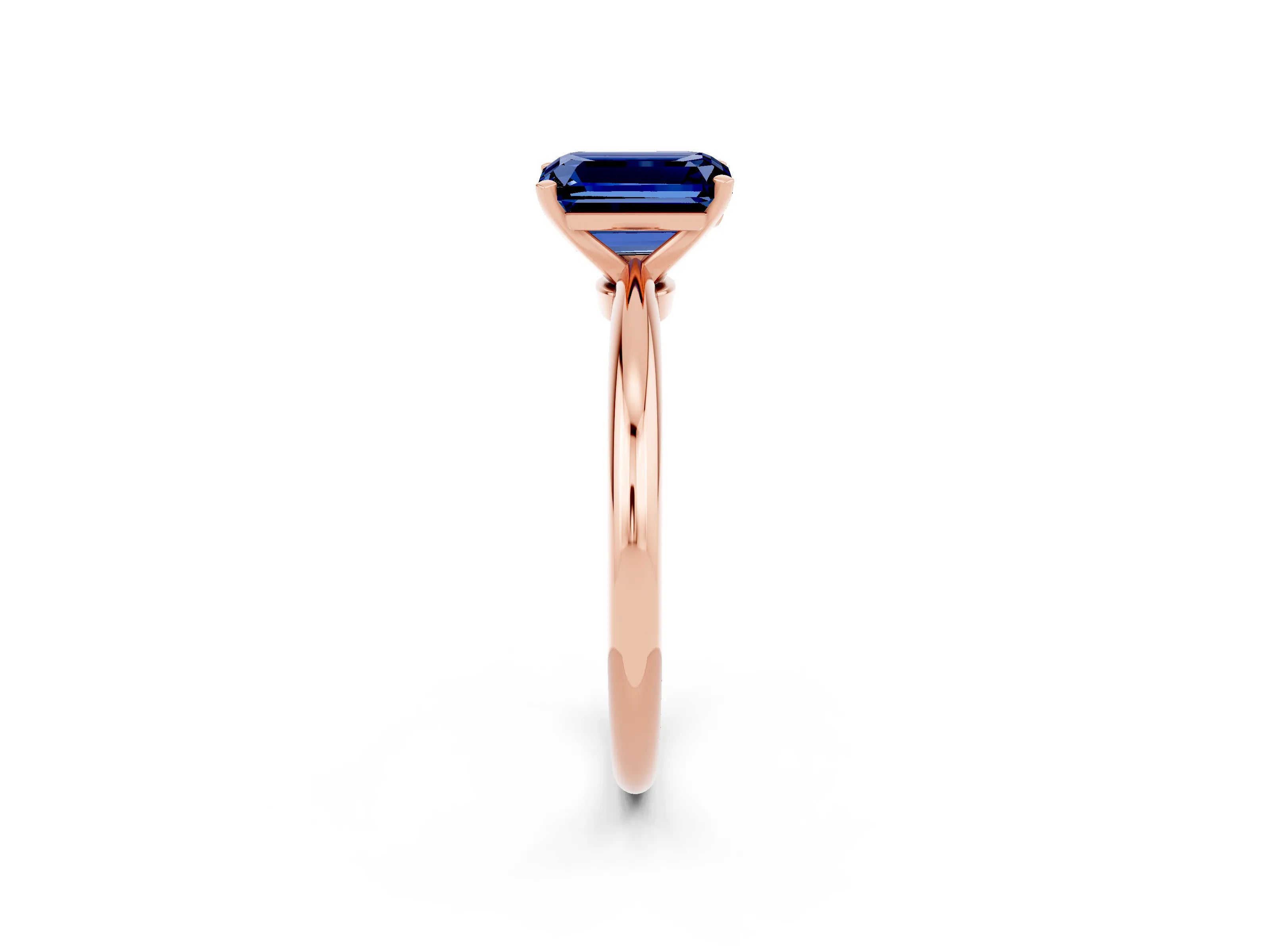 Rose gold Emerald Cut Blue Sapphire Solitaire Ring with Six-Prong Setting and Classic Band_2