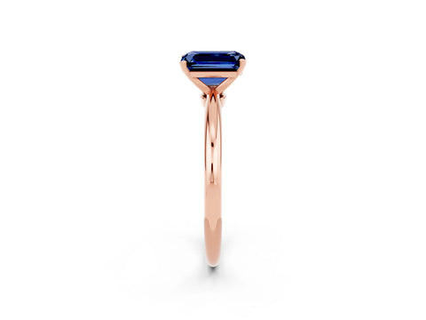 Rose gold Emerald Cut Blue Sapphire Solitaire Ring with Six-Prong Setting and Classic Band_2